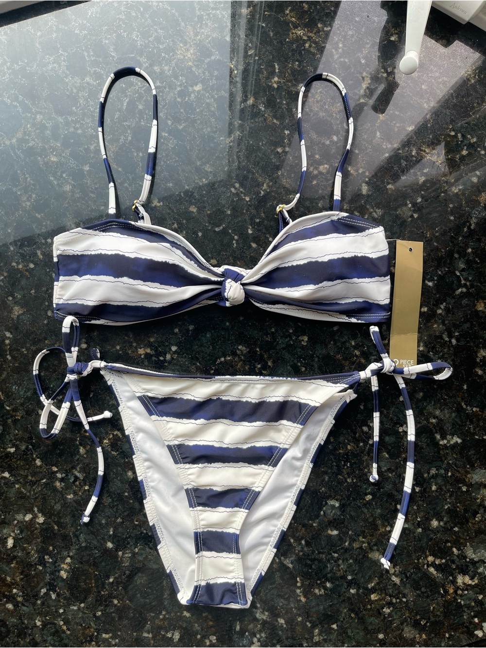 House of Harlow 1960 Navy & White Striped Tie-Side Bikini